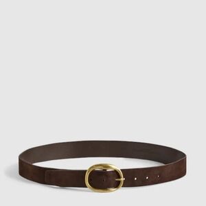 Madewell Dark Brown Suede Belt with Gold Oval Buckle